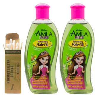 Dabur Amla Haaröl for Kids 2 x 200 ml + Gratis Bambus Wattestäbchen